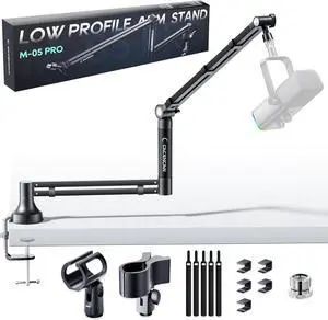 Low Profile Mic Arm, 360° Rotatable Microphone Boom Arm Mic Stand for Fifine AM8 K669B Blue Yeti HyperX shure sm7b SoloCast AT2020, with Mic Clip 3/8" to 5/8", Black Low Profile Mic Arm, 360° Rotatable Microphone Boom Arm Mic Stand for Fifine AM8 K669B Blue Yeti HyperX shure sm7b SoloCast AT2020, with Mic Clip 3/8" to 5/8", Black