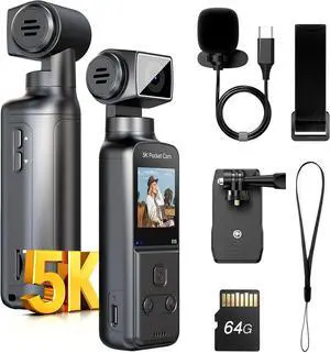 5K Body Camera with Microphone, W5 Vlogging Camera, 5K/15FPS and 4K/60FPS with 270° Rotating Lens, External Mic Support, Clip/Strap Options, EIS Stabilization for Meeting, and Daily Use (64GB) 5K Body Camera with Microphone, W5 Vlogging Camera, 5K/15FPS and 4K/60FPS with 270° Rotating Lens, External Mic Support, Clip/Strap Options, EIS Stabilization for Meeting, and Daily Use (64GB)
