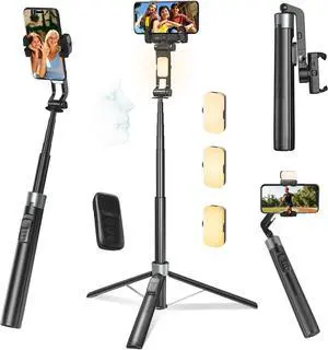 360° Face Tracking Selfie Stick Tripod with Handheld stabilizer Function, 70.9" Extendable Phone Tripod for iPhone with Light & Remote 360° Face Tracking Selfie Stick Tripod with Handheld stabilizer Function, 70.9" Extendable Phone Tripod for iPhone with Light & Remote
