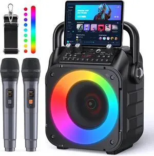 Karaoke Machine, Portable Bluetooth Speaker with 2 Wireless Microphones for Adults & Kids with Lights, Karaoke Microphone with PA System Supports USB/TF/REC/FM/AUX for Home Party Home System Packages Karaoke Machine, Portable Bluetooth Speaker with 2 Wireless Microphones for Adults & Kids with Lights, Karaoke Microphone with PA System Supports USB/TF/REC/FM/AUX for Home Party Home System Packages