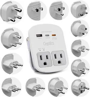 Universal Travel Adapter, 35W World Travel Adapter Kit - 2 USA sockets, USB-A, USBC, 1x PD 35W USB-C and USBC Cable, Perfect for Laptops, Cell Phones, Chargers - Surge protection Universal Travel Adapter, 35W World Travel Adapter Kit - 2 USA sockets, USB-A, USBC, 1x PD 35W USB-C and USBC Cable, Perfect for Laptops, Cell Phones, Chargers - Surge protection