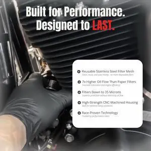 FLO Reusable Spin-On Oil Filter PCS4B Black Anodized Fins, High-Flow Filter for Harley Touring, Street Glide, Road Glide, Road King, Bagger, Twin Cam & Milwaukee-Eight Engines FLO Reusable Spin-On Oil Filter PCS4B Black Anodized Fins, High-Flow Filter for Harley Touring, Street Glide, Road Glide, Road King, Bagger, Twin Cam & Milwaukee-Eight Engines