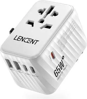International Travel Adapter, 65W GaN3 Universal Fast Charger with 2 USB A + 3 Type C PD, Worldwide Power Adaptor for Phones,Laptops, All in One Travel Essentials for EU/USA/UK/AU, White International Travel Adapter, 65W GaN3 Universal Fast Charger with 2 USB A + 3 Type C PD, Worldwide Power Adaptor for Phones,Laptops, All in One Travel Essentials for EU/USA/UK/AU, White