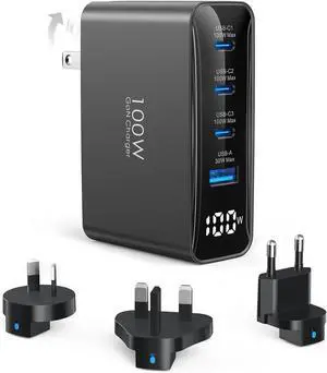 100W USB C Travel Charger, 4-Ports Foldable Travel Adapter Plug Converter with UK/EU/AU Plugs, Fast Charging for MacBook Pro/Air, iPad Pro, iPhone 15/14 Pro Max, for 45w Samsung Galaxy, Black 100W USB C Travel Charger, 4-Ports Foldable Travel Adapter Plug Converter with UK/EU/AU Plugs, Fast Charging for MacBook Pro/Air, iPad Pro, iPhone 15/14 Pro Max, for 45w Samsung Galaxy, Black