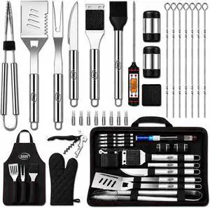 Grilling Accessories, Dad Gifts for Fathers Day, Heavy Duty Stainless Steel Grill Set BBQ Grill Accessories for Outdoor Grill with Meat Thermometer, Case and Apron Grilling Accessories, Dad Gifts for Fathers Day, Heavy Duty Stainless Steel Grill Set BBQ Grill Accessories for Outdoor Grill with Meat Thermometer, Case and Apron