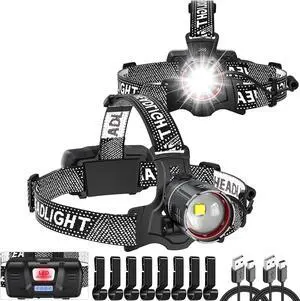 Headlamp Rechargeable Super Bright, 2 Pack High Lumen LED Head Lamp with Motion Sensor, 5 Modes Zoomable Head Light for Forehead, 90° Adjustable, Waterproof Headlamps for Adults Hard Hat Light Camping Headlamp Rechargeable Super Bright, 2 Pack High Lumen LED Head Lamp with Motion Sensor, 5 Modes Zoomable Head Light for Forehead, 90° Adjustable, Waterproof Headlamps for Adults Hard Hat Light Camping
