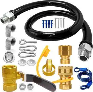 1675KIT48 Safety System Kit, 48" Commercial Gas Hose Connector Kit with 3/4" Quick Disconnect,Gas Line Hose for Kitchen Equipment Commercial Standard Gas Connector,Full Port Valve,Restraining Devices. 1675KIT48 Safety System Kit, 48" Commercial Gas Hose Connector Kit with 3/4" Quick Disconnect,Gas Line Hose for Kitchen Equipment Commercial Standard Gas Connector,Full Port Valve,Restraining Devices.