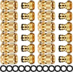 12 Sets Garden Hose Quick Connector Solid 3/4 Inch Water Hose Connectors No Leak Heavy Duty Garden Fitting Female Adapter and Male Adapter (Brass Color) 12 Sets Garden Hose Quick Connector Solid 3/4 Inch Water Hose Connectors No Leak Heavy Duty Garden Fitting Female Adapter and Male Adapter (Brass Color)