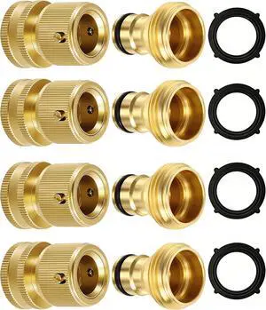 Quick Connect Hose Fittings 3/4" GHT - Solid Brass Garden Hose Connectors, No-Leak Design & Universal Fit for Instant Connection (4 Sets) Quick Connect Hose Fittings 3/4" GHT - Solid Brass Garden Hose Connectors, No-Leak Design & Universal Fit for Instant Connection (4 Sets)
