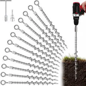 12 Pcs 12" Rustproof Aluminum Screw in Tent Stakes, Heavy Duty Ground Anchors with 8mm Adapter & Hooks, Durable Metal Stakes for Outdoor Camping, Tarp, Swing Sets, Lightweight & Strong Grip 12 Pcs 12" Rustproof Aluminum Screw in Tent Stakes, Heavy Duty Ground Anchors with 8mm Adapter & Hooks, Durable Metal Stakes for Outdoor Camping, Tarp, Swing Sets, Lightweight & Strong Grip