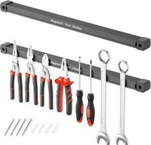 17 Inch Double Sided Magnetic Tool Holder, Heavy Duty Wall Mount Bar with Extra Strong Magnets for Screwdrivers Wrenches Pliers, Magnetic Tool Strips for Garage Workshop or Jobsite (2 Pack) 17 Inch Double Sided Magnetic Tool Holder, Heavy Duty Wall Mount Bar with Extra Strong Magnets for Screwdrivers Wrenches Pliers, Magnetic Tool Strips for Garage Workshop or Jobsite (2 Pack)