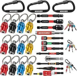25Pcs Bit Holder Key Chain, 1/4" Hex Shank One Handed Quick Change& Release Extension Bit Organizer with Screwdriver Bits, Drill Extension & Step Drill, Sockets Adapter, Nut Driver for DIY 25Pcs Bit Holder Key Chain, 1/4" Hex Shank One Handed Quick Change& Release Extension Bit Organizer with Screwdriver Bits, Drill Extension & Step Drill, Sockets Adapter, Nut Driver for DIY