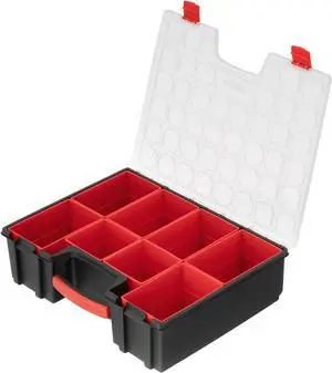 Hardware Organizer with 8 Deep Removable Bins - Small Parts Storage Tool Box for Nuts, Bolts, Screws, Nails - 16.5" x 13" x 4.5" - Portable Handle Transparent Lid with Locks BX08-4034 Hardware Organizer with 8 Deep Removable Bins - Small Parts Storage Tool Box for Nuts, Bolts, Screws, Nails - 16.5" x 13" x 4.5" - Portable Handle Transparent Lid with Locks BX08-4034