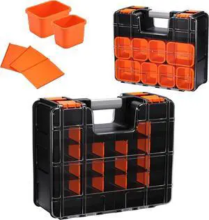 Double Side Tool Box with Transparent Lid, 8 Movable Small Trays & Removable Dividers, Multi-Function Small Parts Organizer, for Hardware, Screws, Bricks, Nails, Jewelry and Fishing Tackle Double Side Tool Box with Transparent Lid, 8 Movable Small Trays & Removable Dividers, Multi-Function Small Parts Organizer, for Hardware, Screws, Bricks, Nails, Jewelry and Fishing Tackle