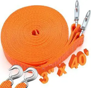 Tow Strap with Hooks, 3" x 40' Polypropylene Heavy Duty Emergency Recovery Tow Strap, 15400lbs Reflective Forged Steel Hooks for Car Truck ATV SUV Off Road Use Tow Strap with Hooks, 3" x 40' Polypropylene Heavy Duty Emergency Recovery Tow Strap, 15400lbs Reflective Forged Steel Hooks for Car Truck ATV SUV Off Road Use