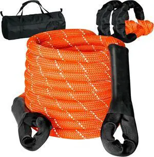Kinetic Recovery Tow Rope 1" x30FT - 48000LBS with 2 Soft Shackles, 30% Elastic Snatch Strap for Offroad, Reflective Heavy Duty Vehicle Recovery Kit for Jeep Truck SUV UTV Kinetic Recovery Tow Rope 1" x30FT - 48000LBS with 2 Soft Shackles, 30% Elastic Snatch Strap for Offroad, Reflective Heavy Duty Vehicle Recovery Kit for Jeep Truck SUV UTV