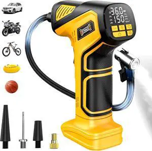150PSI Tire Inflator Portable Air Compressor: Cordless Air Pump Compatible with Dewalt 20V Battery - Car Tire Pump with Digital Pressure Gauge & LED Light for Auto, Motorcycles (Tool Only) 150PSI Tire Inflator Portable Air Compressor: Cordless Air Pump Compatible with Dewalt 20V Battery - Car Tire Pump with Digital Pressure Gauge & LED Light for Auto, Motorcycles (Tool Only)