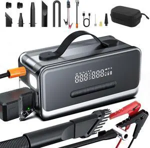 Tire Inflator Portable Air Compressor with Jump Starter, Air Pump for Car | Faster Inflation 35L/min,Auto Shut-Off,Cordless,Vacuum and Blower Functions,for Pickup Truck,Bike,Motorcycle and Balls Tire Inflator Portable Air Compressor with Jump Starter, Air Pump for Car | Faster Inflation 35L/min,Auto Shut-Off,Cordless,Vacuum and Blower Functions,for Pickup Truck,Bike,Motorcycle and Balls