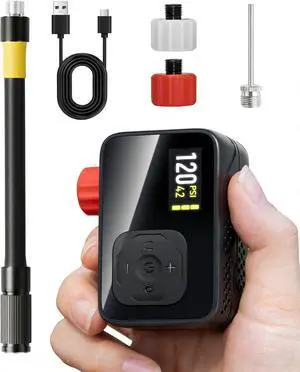 Mini Electric Bike Pump Portable, Bicycle Air Pump for Presta and Schrader Valves, 120PSI High Pressure Pump with Digital Gauge, Smart Auto-Stop, Fast Inflation for Road Bike, Mountain Bike, E-Bike Mini Electric Bike Pump Portable, Bicycle Air Pump for Presta and Schrader Valves, 120PSI High Pressure Pump with Digital Gauge, Smart Auto-Stop, Fast Inflation for Road Bike, Mountain Bike, E-Bike