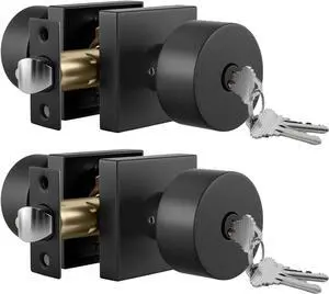 Keyed Entry Door Knobs, Doorknob with Lock and Key for Front Door, Matte Black Exterior Door Knobs for Office & Storage, Reversible & Secure, Interior or Exterior Use - 2 Pack Keyed Entry Door Knobs, Doorknob with Lock and Key for Front Door, Matte Black Exterior Door Knobs for Office & Storage, Reversible & Secure, Interior or Exterior Use - 2 Pack