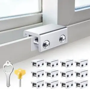 Sliding Window Locks (12 Sets), Security Window Locks with Keys, Adjustable Aluminum Sliding Window Stops, Easy Installation Without Drilling, for Vertical and Horizontal Sliding Windows (Silver) Sliding Window Locks (12 Sets), Security Window Locks with Keys, Adjustable Aluminum Sliding Window Stops, Easy Installation Without Drilling, for Vertical and Horizontal Sliding Windows (Silver)