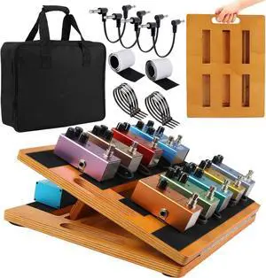 Wooden Guitar Pedal Board 15.75" x 11.8", Foldable Pedalboard 2-Level Adjustable Height Lightweight Pedal Stand, with 4 Pcs 6 Inch Guitar Patch Cables, Portable Carry Bag, Hook-and-Loop Tapes Wooden Guitar Pedal Board 15.75" x 11.8", Foldable Pedalboard 2-Level Adjustable Height Lightweight Pedal Stand, with 4 Pcs 6 Inch Guitar Patch Cables, Portable Carry Bag, Hook-and-Loop Tapes