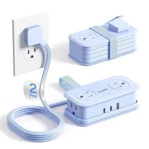 Travel Power Strip, 2 Pcs Extension Cord with Multiple Outlets, 3.3FT Wrapped Extension Flat Plug Power Strip with 4 AC Outlets for Travel, Hotel, Cruise Approved, No Surge Protection, Blue Travel Power Strip, 2 Pcs Extension Cord with Multiple Outlets, 3.3FT Wrapped Extension Flat Plug Power Strip with 4 AC Outlets for Travel, Hotel, Cruise Approved, No Surge Protection, Blue