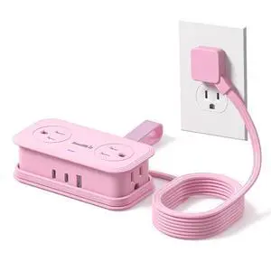 Travel Power Strip, Extension Cord with Multiple Outlets, 6.5FT Wrapped Extension Flat Plug Power Strip with 4 AC Outlets for Travel, Hotel, Cruise Approved, No Surge Protection, Pink Travel Power Strip, Extension Cord with Multiple Outlets, 6.5FT Wrapped Extension Flat Plug Power Strip with 4 AC Outlets for Travel, Hotel, Cruise Approved, No Surge Protection, Pink