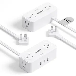 Power Strip with USB, 2 Pcs Flat Extension Cord with Multiple Outlets3.3FT Flat Plug Power Bar with 4 Outlet Extender for Travel, Hotel, Dorm, Cruise Eessentials, No Surge Protection, White Power Strip with USB, 2 Pcs Flat Extension Cord with Multiple Outlets3.3FT Flat Plug Power Bar with 4 Outlet Extender for Travel, Hotel, Dorm, Cruise Eessentials, No Surge Protection, White