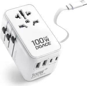 100W GaN Universal Travel Adapter with USB-C Cable | 100W GaN Fast Charging, Built-in USB-C Cable, 6-in-1 Design, Works in Europe, UK, US & Australia, Compact Travel Essential 100W GaN Universal Travel Adapter with USB-C Cable | 100W GaN Fast Charging, Built-in USB-C Cable, 6-in-1 Design, Works in Europe, UK, US & Australia, Compact Travel Essential