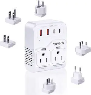 2000W Voltage Converter US to Europe for Hair Dryers, 7-in-1 220V to 110V Converter for European Travel with 3 AC/2 USBA/2 USBC Ports (PD20W), European Travel Adapter (White) 2000W Voltage Converter US to Europe for Hair Dryers, 7-in-1 220V to 110V Converter for European Travel with 3 AC/2 USBA/2 USBC Ports (PD20W), European Travel Adapter (White)
