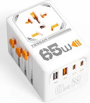Universal Travel Adapter, 65W GaN International Plug Adaptor with 4 USB(2 USB C) Charging Ports, Worldwide Power Outlet for US to European EU UK AUS Ireland(Type C/G/A/I) Universal Travel Adapter, 65W GaN International Plug Adaptor with 4 USB(2 USB C) Charging Ports, Worldwide Power Outlet for US to European EU UK AUS Ireland(Type C/G/A/I)