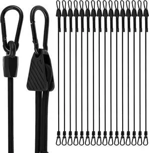 16 Pack 48 Inch Adjustable Bungee Cords with Hooks, Carabiner Bungee Cord Heavy Duty Outdoor, Easy to Adjust from 7" to 48", Black Super Elastic Bungee Straps for Cargo, Bike, Luggage, Camping, Tents 16 Pack 48 Inch Adjustable Bungee Cords with Hooks, Carabiner Bungee Cord Heavy Duty Outdoor, Easy to Adjust from 7" to 48", Black Super Elastic Bungee Straps for Cargo, Bike, Luggage, Camping, Tents