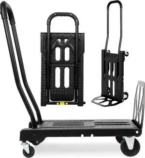 Folding Hand Truck with 4-Wheel Mode, 2 in 1 Collapsible Push Cart & Fold-Up Toe Plate 300lbs Heavy Duty Dolly Pull Cart with Wheels Portable Hand Truck for delivery, Warehouse & Moving Folding Hand Truck with 4-Wheel Mode, 2 in 1 Collapsible Push Cart & Fold-Up Toe Plate 300lbs Heavy Duty Dolly Pull Cart with Wheels Portable Hand Truck for delivery, Warehouse & Moving