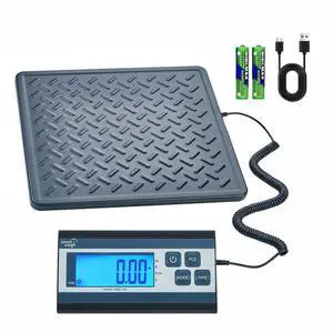 Digital Postal Shipping Scale, 440 lb Capacity, 1 oz Readability, Tare Function, Battery or USB-C Power, Corded Display, Stainless Steel Large Platform, Black Digital Postal Shipping Scale, 440 lb Capacity, 1 oz Readability, Tare Function, Battery or USB-C Power, Corded Display, Stainless Steel Large Platform, Black
