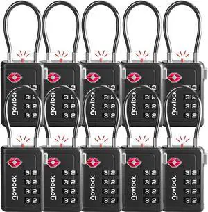 Luggage Locks TSA Approved with Inspection Indicator and Resettable 4-Digit, Easy-to-Read Combination, TSA Locks for Luggage, Suitcases, Backpacks & Travel Bags, Black, 10-Pack Luggage Locks TSA Approved with Inspection Indicator and Resettable 4-Digit, Easy-to-Read Combination, TSA Locks for Luggage, Suitcases, Backpacks & Travel Bags, Black, 10-Pack