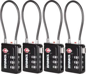 TSA Accepted Indicator Luggage Lock, Black - Resettable 3-Dial Combination, 2.5 inch Long Cable Shackle, New More Secure TSA008 Key, 4 Pack TSA Accepted Indicator Luggage Lock, Black - Resettable 3-Dial Combination, 2.5 inch Long Cable Shackle, New More Secure TSA008 Key, 4 Pack