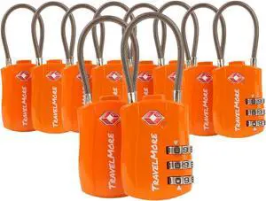 10 Pack TSA Approved Travel Combination Cable Luggage Locks for Suitcases - Orange 10 Pack TSA Approved Travel Combination Cable Luggage Locks for Suitcases - Orange