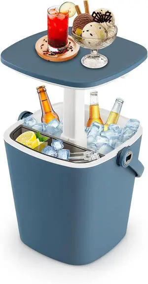 Cooler Table, Portable 4 Gallon Beer and Wine Ice Cool Bar with Handle, Bottle Opener & Lift Top Lid, 3-in-1 Outdoor Cooler Side Table for Patio Poolside Camping Picnic Cooler Table, Portable 4 Gallon Beer and Wine Ice Cool Bar with Handle, Bottle Opener & Lift Top Lid, 3-in-1 Outdoor Cooler Side Table for Patio Poolside Camping Picnic