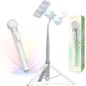 67" Dual-Sided Magnetic Phone Tripod for iPhone MagSafe, Auto-Open Selfie Stick Tripod with Remote, Hidden Clamp, Portable Cell Phone Tripod Stand for Travel & Content Creation(White) 67" Dual-Sided Magnetic Phone Tripod for iPhone MagSafe, Auto-Open Selfie Stick Tripod with Remote, Hidden Clamp, Portable Cell Phone Tripod Stand for Travel & Content Creation(White)