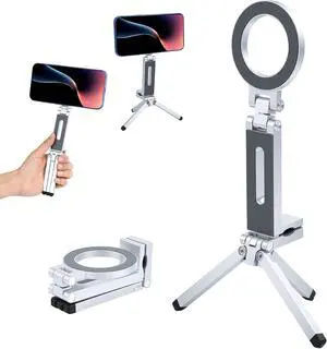 Magnetic Phone Tripod Stand 360° Rotating Adjustable Cell Phone Stand with 38mm Clip & 1/4" Screw for Desk, Gym, Vlog, Travel Aluminum Foldable Tripod Mount for iPhone 17 16 15 14 13 12 Series Magnetic Phone Tripod Stand 360° Rotating Adjustable Cell Phone Stand with 38mm Clip & 1/4" Screw for Desk, Gym, Vlog, Travel Aluminum Foldable Tripod Mount for iPhone 17 16 15 14 13 12 Series