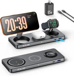 5-in-1 Wireless Charger for MagSafe, 25W Foldable Magnetic Stand, Qi2.2 Travel Charging Station for iPhone 17-12 & Air Series, Apple Watch, AirPods, with 65W GaN Adapter 5-in-1 Wireless Charger for MagSafe, 25W Foldable Magnetic Stand, Qi2.2 Travel Charging Station for iPhone 17-12 & Air Series, Apple Watch, AirPods, with 65W GaN Adapter
