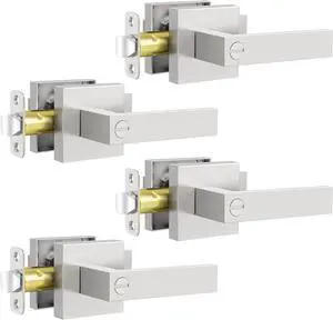 Brushed Nickel Door Handles Interior, Door Knobs for Bedrooms, Heavy Duty Privacy Door Levers, Waterproof Zinc Alloy Bathroom Door Handle for Left & Right Handled Doors (4 Pack) Brushed Nickel Door Handles Interior, Door Knobs for Bedrooms, Heavy Duty Privacy Door Levers, Waterproof Zinc Alloy Bathroom Door Handle for Left & Right Handled Doors (4 Pack)
