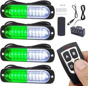 Led Warning Lights, 4pcs Emergency Warning Caution Hazard Construction Ultra Slim Sync Feature Car Truck with Main Control Box Surface Mount (12LED White Green) Led Warning Lights, 4pcs Emergency Warning Caution Hazard Construction Ultra Slim Sync Feature Car Truck with Main Control Box Surface Mount (12LED White Green)
