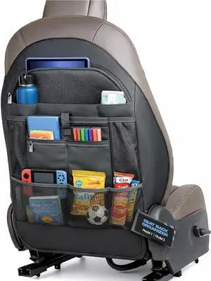 Back Seat organizer for Tesla Model 3 / Model Y (Premium Vegan Leather) Custom fit Car Seat Back Protector with Storage Pockets (Black) Back Seat organizer for Tesla Model 3 / Model Y (Premium Vegan Leather) Custom fit Car Seat Back Protector with Storage Pockets (Black)