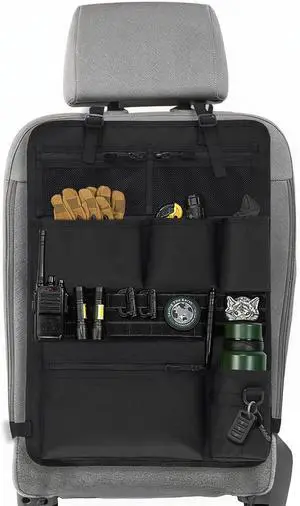 Tactical Car Seat Organizer with Multiple Pockets, MOLLE Panel System & Mesh Compartments, Durable Nylon Universal Vehicle Backseat Storage with Cup Holder, Water-Resistant (Black) Tactical Car Seat Organizer with Multiple Pockets, MOLLE Panel System & Mesh Compartments, Durable Nylon Universal Vehicle Backseat Storage with Cup Holder, Water-Resistant (Black)