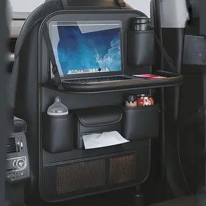 2 Pack Leather Car Backseat Organizer with Foldable Table Tray, Universal Car Seat Back Protector Kick Mat with Touchscreen Tablet Holder, Storage Pockets, Cup Holders & Tissue Holder, Black 2 Pack Leather Car Backseat Organizer with Foldable Table Tray, Universal Car Seat Back Protector Kick Mat with Touchscreen Tablet Holder, Storage Pockets, Cup Holders & Tissue Holder, Black