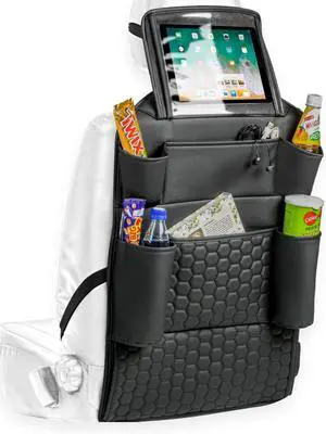 Back of Seat Organizer for Kids with Transparent Tablet Pocket & 8 Compartments | 27.5"x18.5" | Black Travel Accessory for SUV, Truck, Sedan, Van, Jeep Back of Seat Organizer for Kids with Transparent Tablet Pocket & 8 Compartments | 27.5"x18.5" | Black Travel Accessory for SUV, Truck, Sedan, Van, Jeep