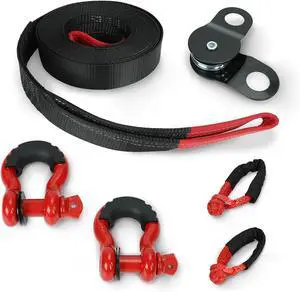 Heavy Duty Recovery Kit, 3" x 30' 14000lbs Tow Strap with 1/2" Soft Shackle Rope Synthetic Tow Recovery Strap 38,000LBS + 8 Ton Recovery Pulley Winch Snatch Block (Red) Heavy Duty Recovery Kit, 3" x 30' 14000lbs Tow Strap with 1/2" Soft Shackle Rope Synthetic Tow Recovery Strap 38,000LBS + 8 Ton Recovery Pulley Winch Snatch Block (Red)