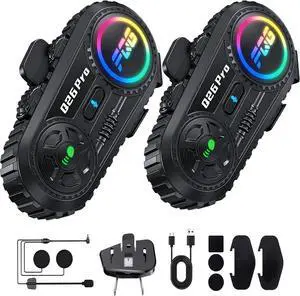 2 Pack Motorcycle Helmet Headset Bluetooth Intercom 2-Way Communication System, 1600FT Range, 18Hrs Talk Time, IP56 Waterproof, AI Voice Assistant, Detachable Design for Motorcycle Ski Snowmobile 2 Pack Motorcycle Helmet Headset Bluetooth Intercom 2-Way Communication System, 1600FT Range, 18Hrs Talk Time, IP56 Waterproof, AI Voice Assistant, Detachable Design for Motorcycle Ski Snowmobile